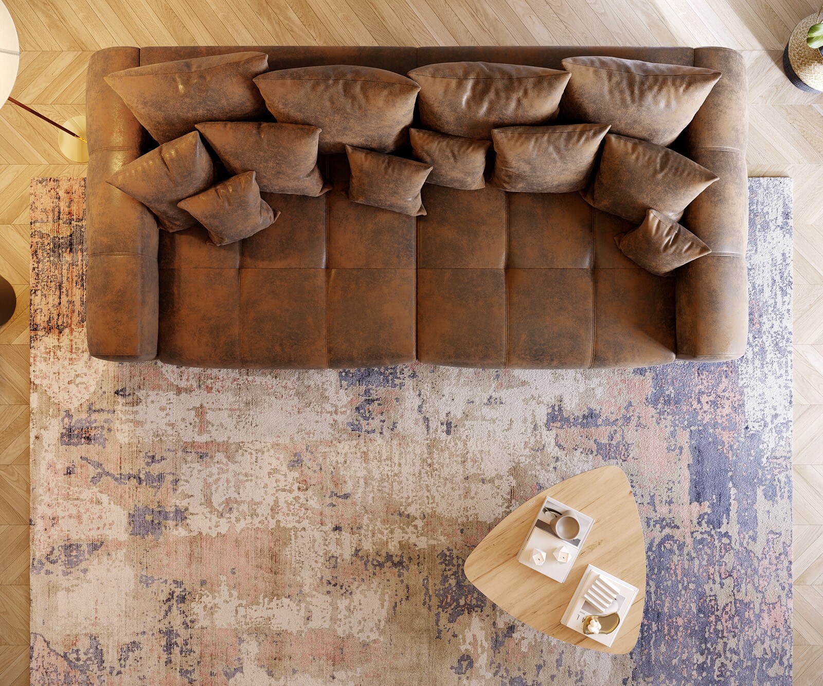 Big-Sofa Violetta 310x135 cm Braun Antik Optik mit Kissen 5