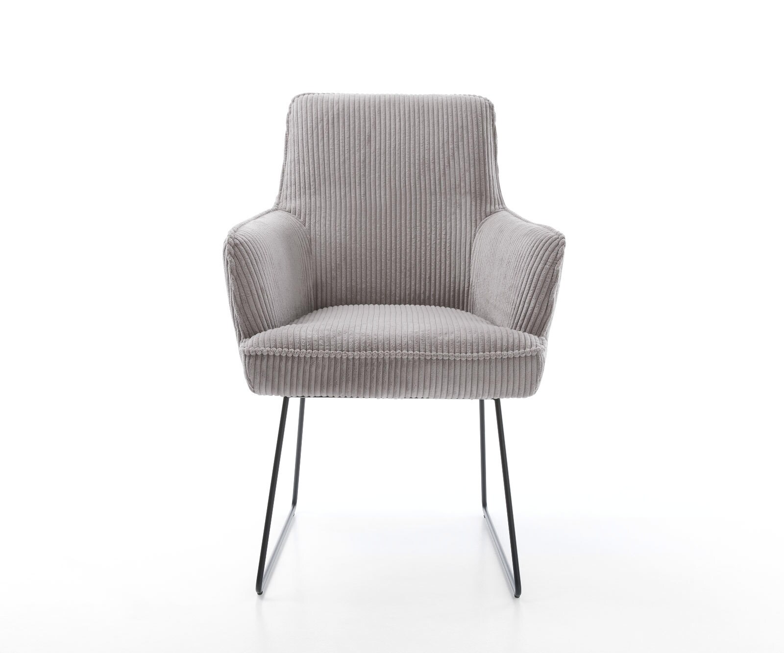 Chaise-de-salle-à-manger Heira-Flex avec accoudoirs côtelé gris argenté pied trapèze noir ressorts ensachés 2