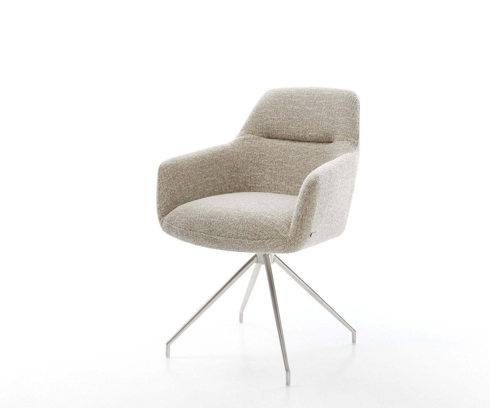 Chaise-de-salle-à-manger Pejo-Flex tissu tissé doux beige pied croisé conique acier inoxydable resorts ensachés 1