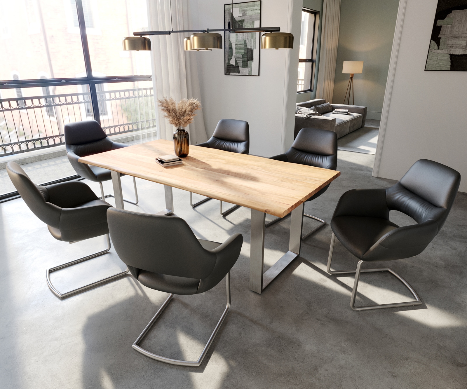 Freischwinger Yago-Flex mit Armlehnen Echt-Leder Schwarz Freischwinger rund Edelstahl Taschenfederkern 3 Freischwinger Yago-Flex mit Armlehnen Echt-Leder Schwarz Freischwinger rund Edelstahl Taschenfederkern 3