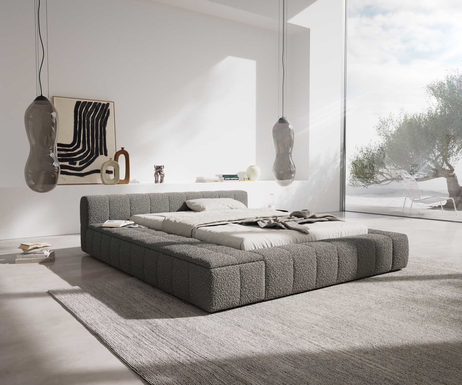 Polsterbettgestell Espazio 140x200 cm Bouclé Silbergrau mit Stauraum Polsterbettgestell Espazio 140x200 cm Bouclé Silbergrau mit Stauraum