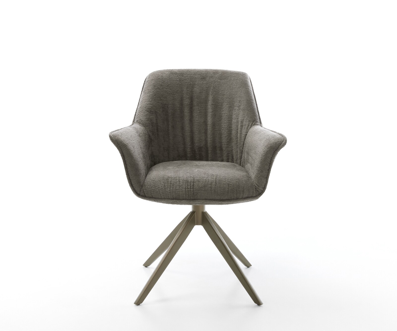 Chaise-pivotante Keila-Flex avec accoudoirs bouclé doux couleur boue pied croisé large aspect titane pivotement sur 360° fonction bascule 2