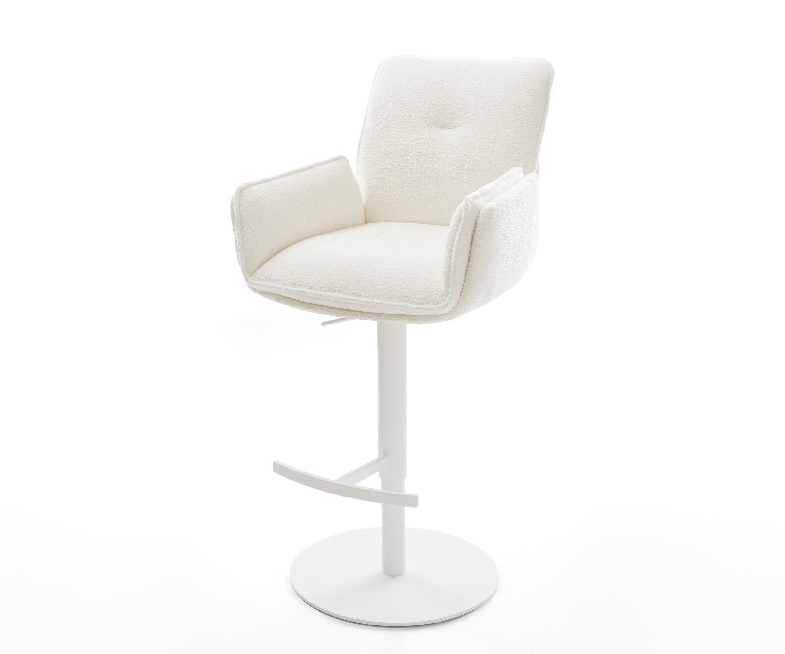 Barstuhl Nela-Flex Bouclé Soft Beige Drehfuß höhenverstellbar Metall Weiß