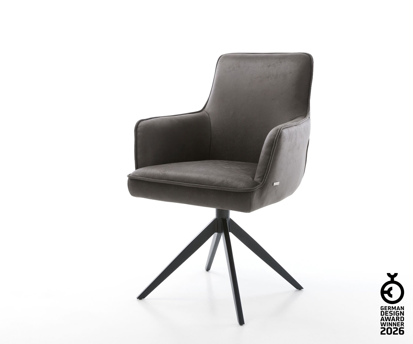 Chaise-pivotante Heira-Flex microvelours anthracite vintage pied croisé large noir pivotement sur 360° fonction bascule ressorts ensachés