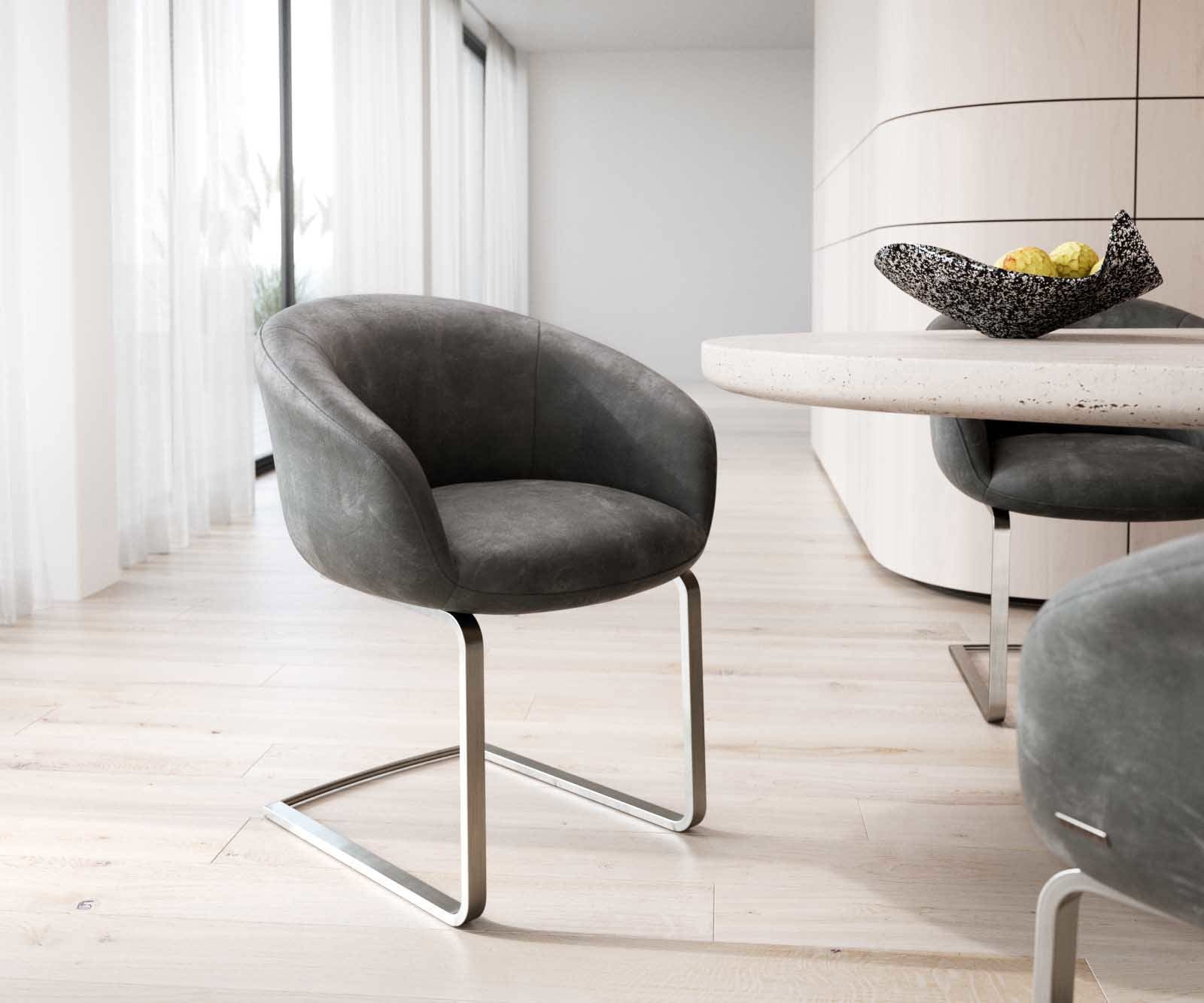 Freischwinger Vinka-Flex mit Armlehnen Mikrofaser Anthrazit Vintage Freischwinger flach Edelstahl Taschenfederkern Freischwinger Vinka-Flex mit Armlehnen Mikrofaser Anthrazit Vintage Freischwinger flach Edelstahl Taschenfederkern