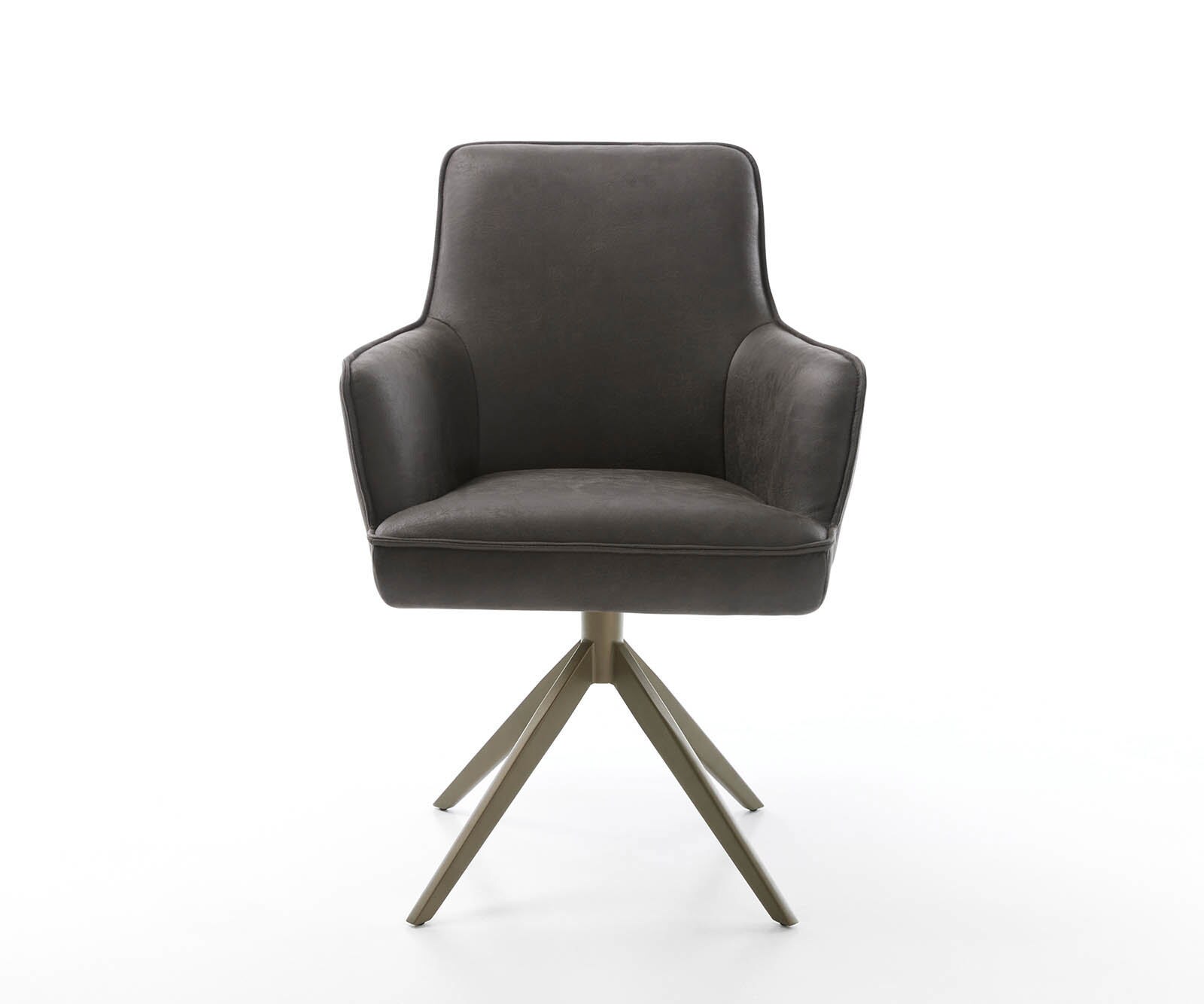 Chaise-pivotante Heira-Flex avec accoudoirs microvelours anthracite vintage pied croisé large aspect titane pivotement sur 360° ressorts ensachés 1