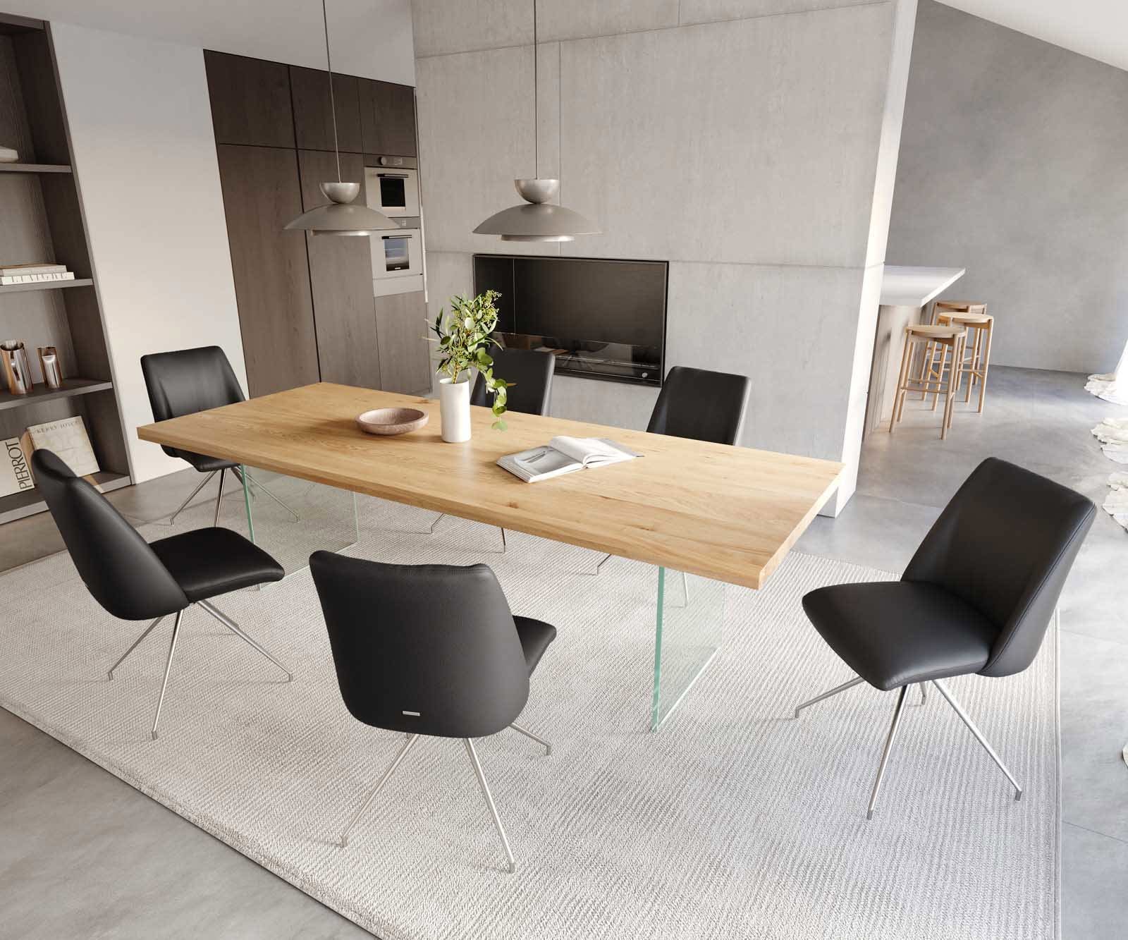 Drehstuhl Elso-Flex Echt-Leder Schwarz Kreuzgestell konisch Edelstahl 180° drehbar Taschenfederkern 4 Drehstuhl Elso-Flex Echt-Leder Schwarz Kreuzgestell konisch Edelstahl 180° drehbar Taschenfederkern 4