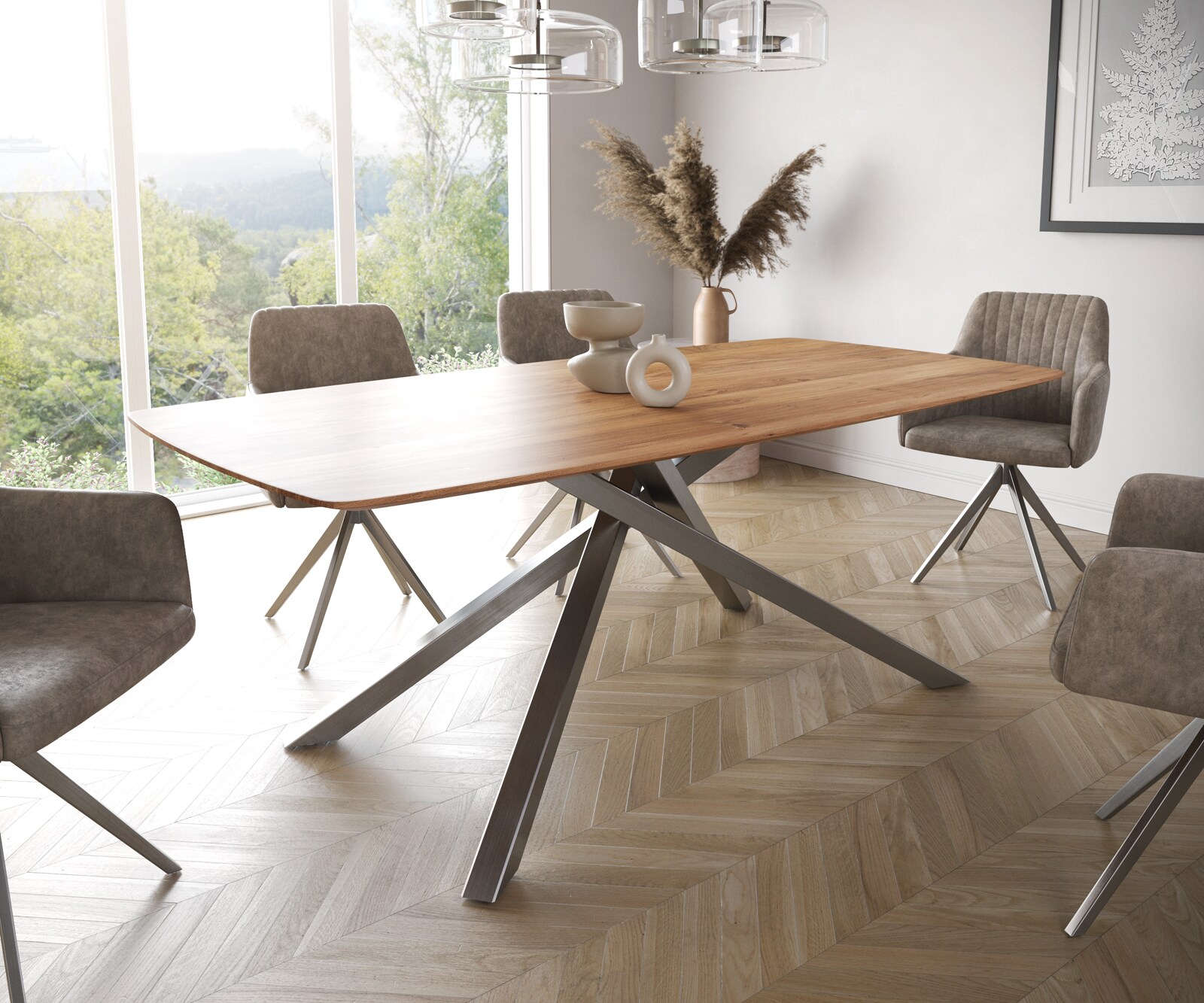 Table à manger Edge Boot 200x100 acacia nature cadre croisé rectangle acier inoxydable bord suisse 1
