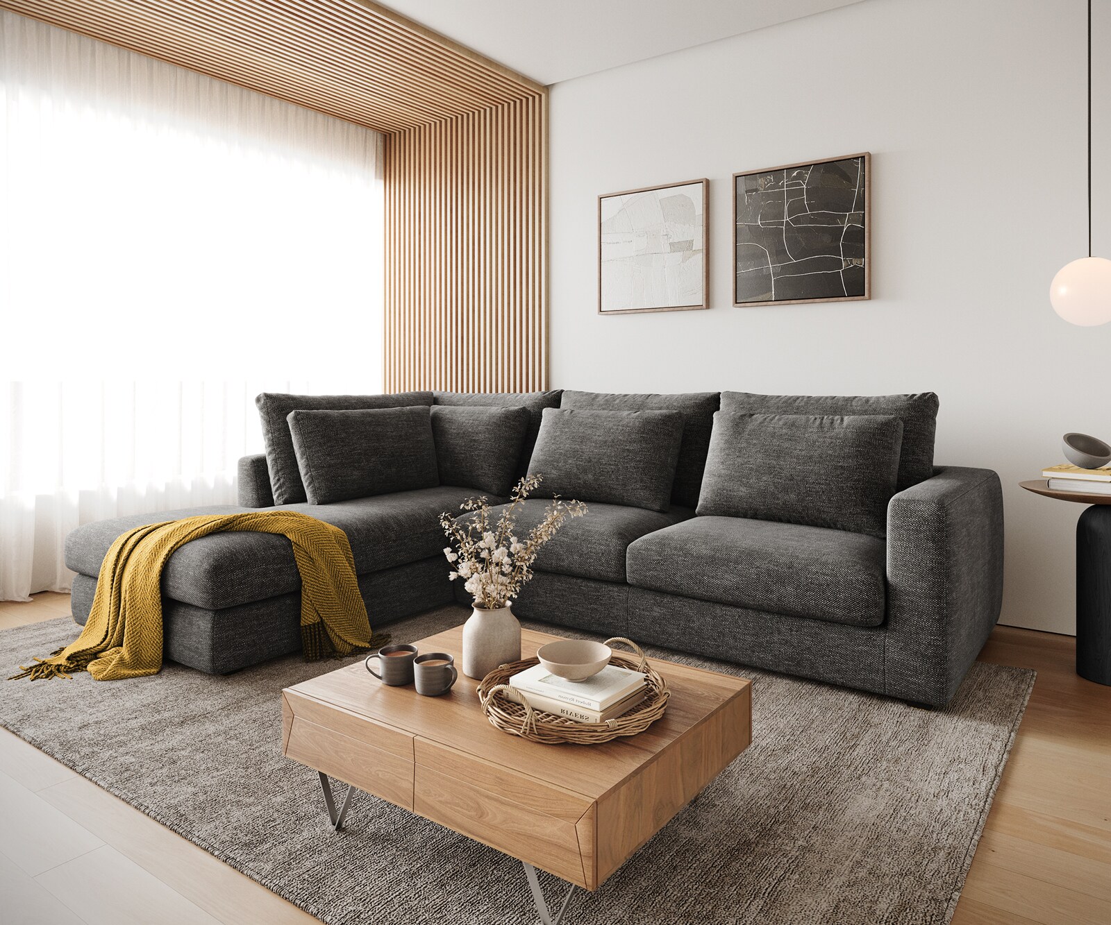 Canapé d'angle Isla 330x225 cm Chenille Anthracite méridiènne  gauche 1
