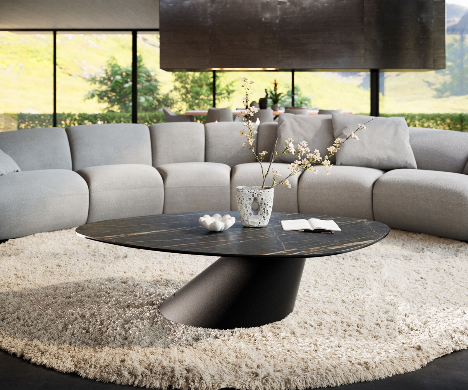 Couchtisch Edge Organisch 140x76 cm Keramik Laminam® Noir Desir Braun Conis Metall Schwarz 2