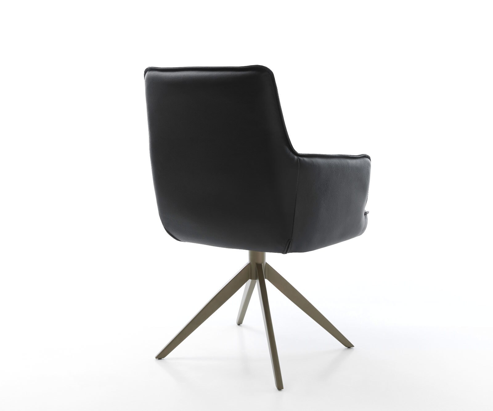 Drehstuhl Heira-Flex mit Armlehnen Echt-Leder Schwarz Kreuzgestell breit Effektfinish Titan 360° drehbar Wippfunktion Taschenfederkern 4