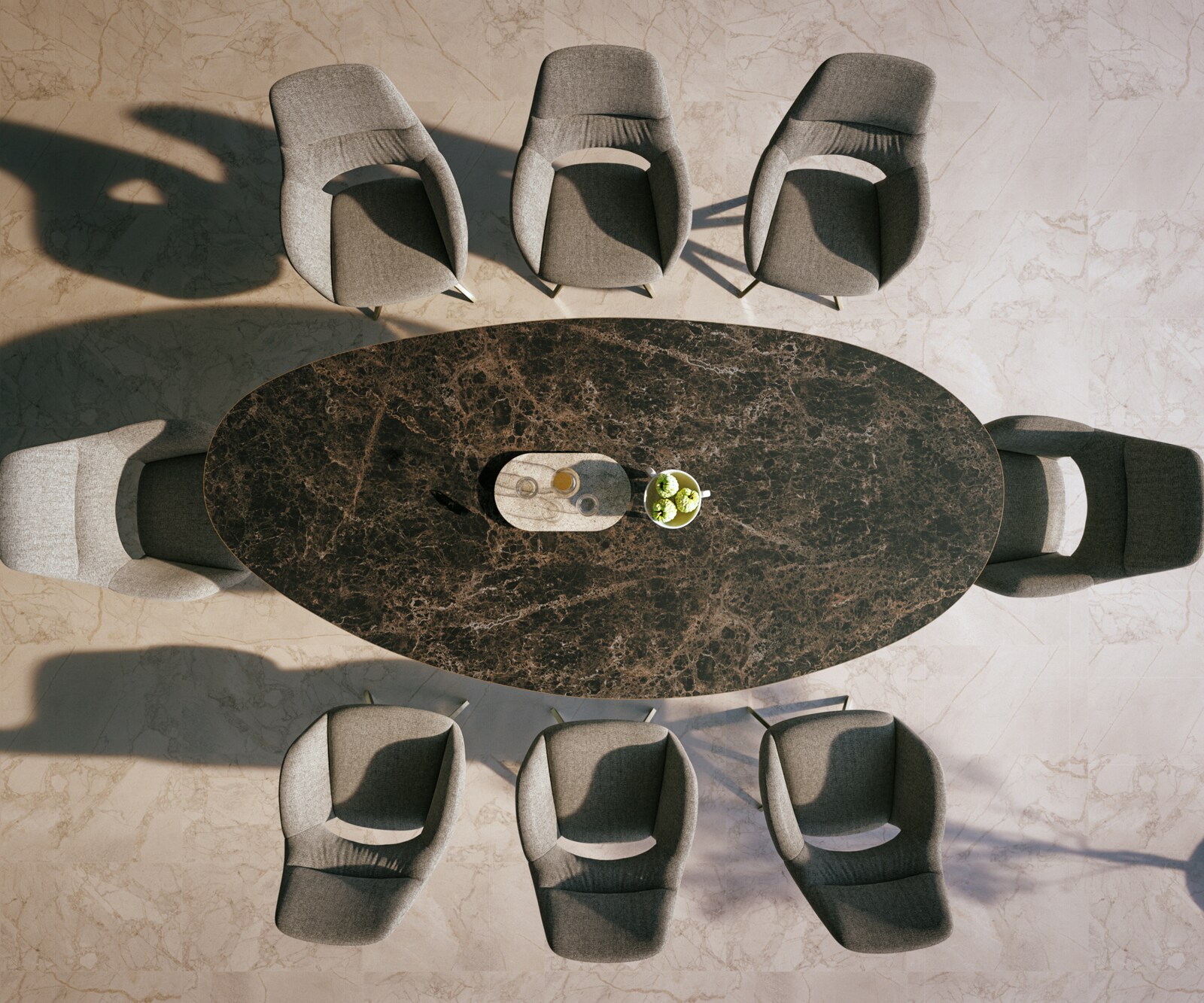 Table d’extérieur Edge Ovale 280x130 cm Céramique Emperador Extra Lucidato Brun foncé Piètement croisé rectangulaire Acier inoxydable 5