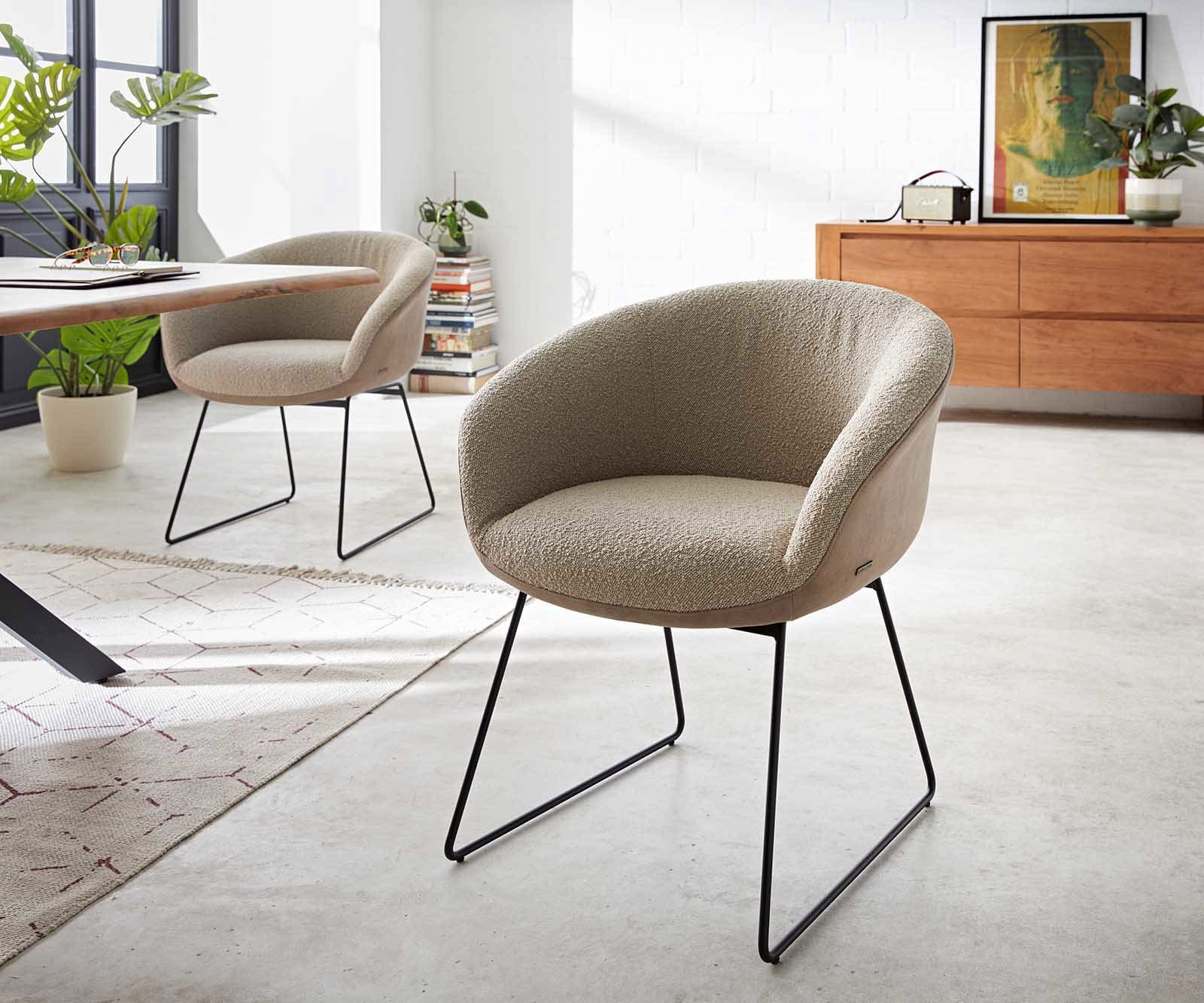 Esszimmerstuhl Vinka-Flex mit Armlehnen Materialmix Schlamm Kufengestell Schwarz Taschenfederkern Esszimmerstuhl Vinka-Flex mit Armlehnen Materialmix Schlamm Kufengestell Schwarz Taschenfederkern