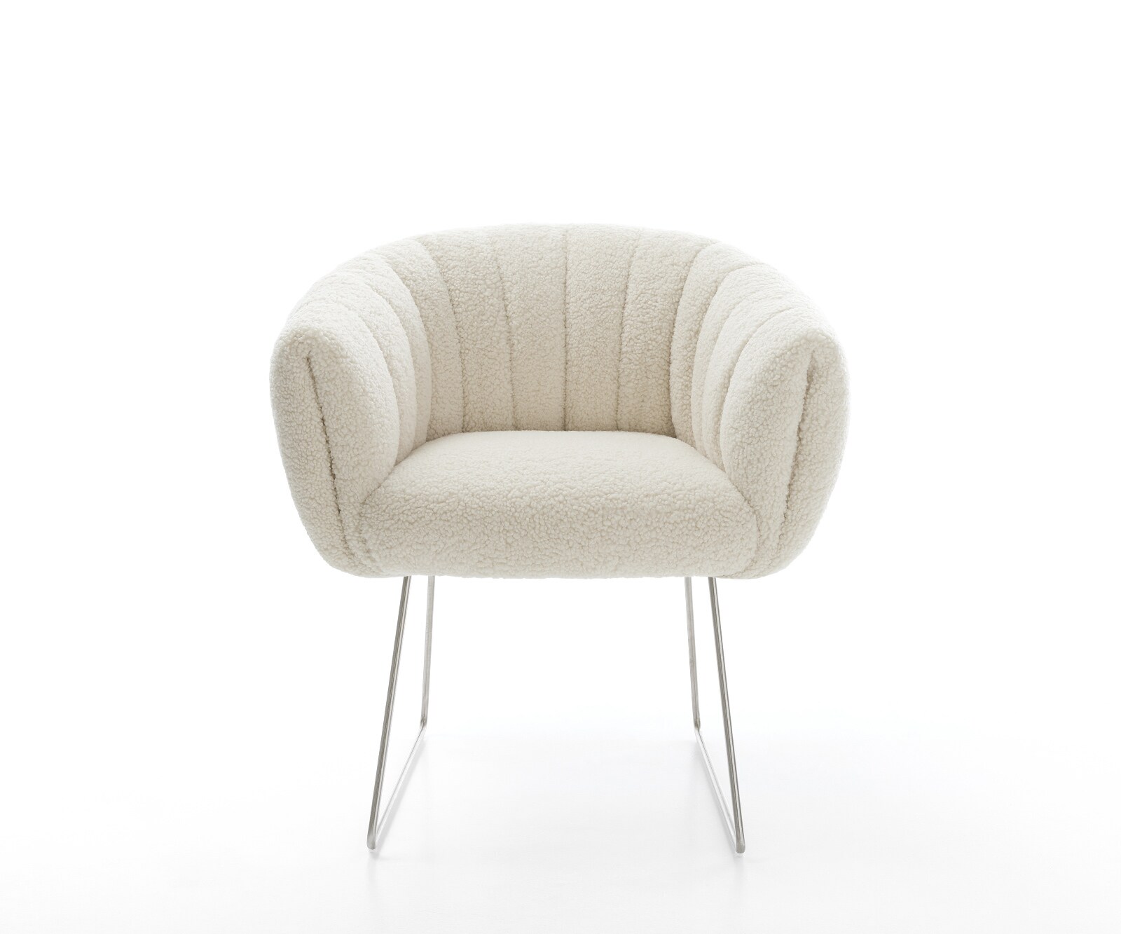 Chaise-de-salle-à-manger Jada-Flex tissu teddy beige pied trapèze acier inoxydable brossé ressorts ensachés 2