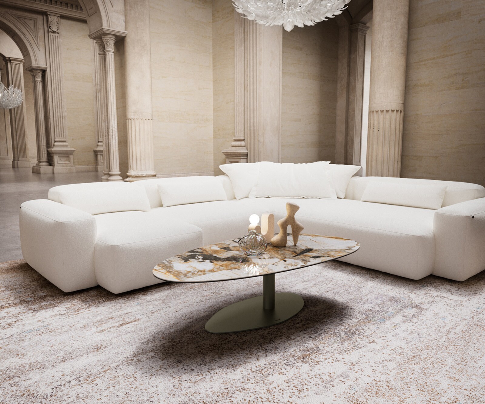 Couchtisch Edge Oval 140x75 cm Keramik Patagonia Poliert Vibany Metall Effektfinish Titan 5