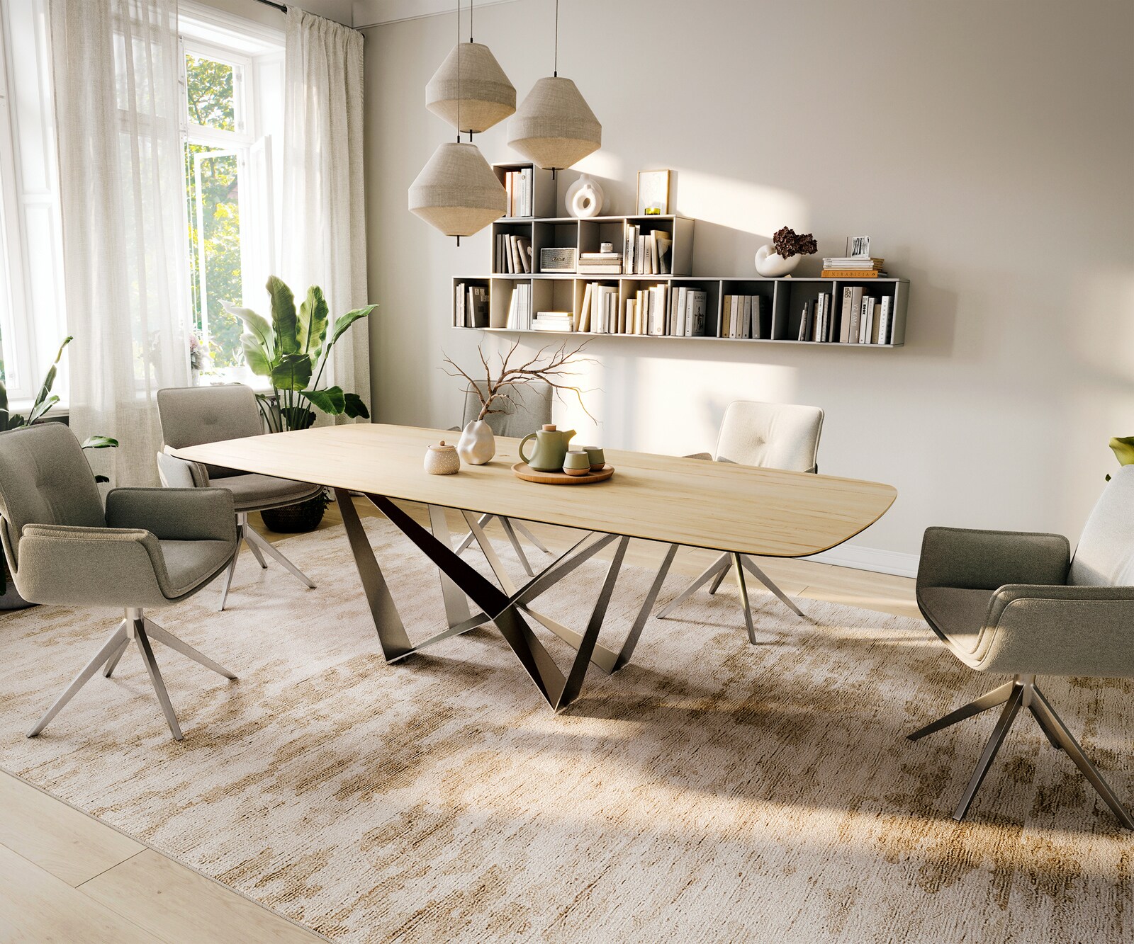Esstisch Edge Boot 260x120 cm Keramik Laminam® Sabbia Eichefarbig Spider Flachstahl Edelstahl 6
