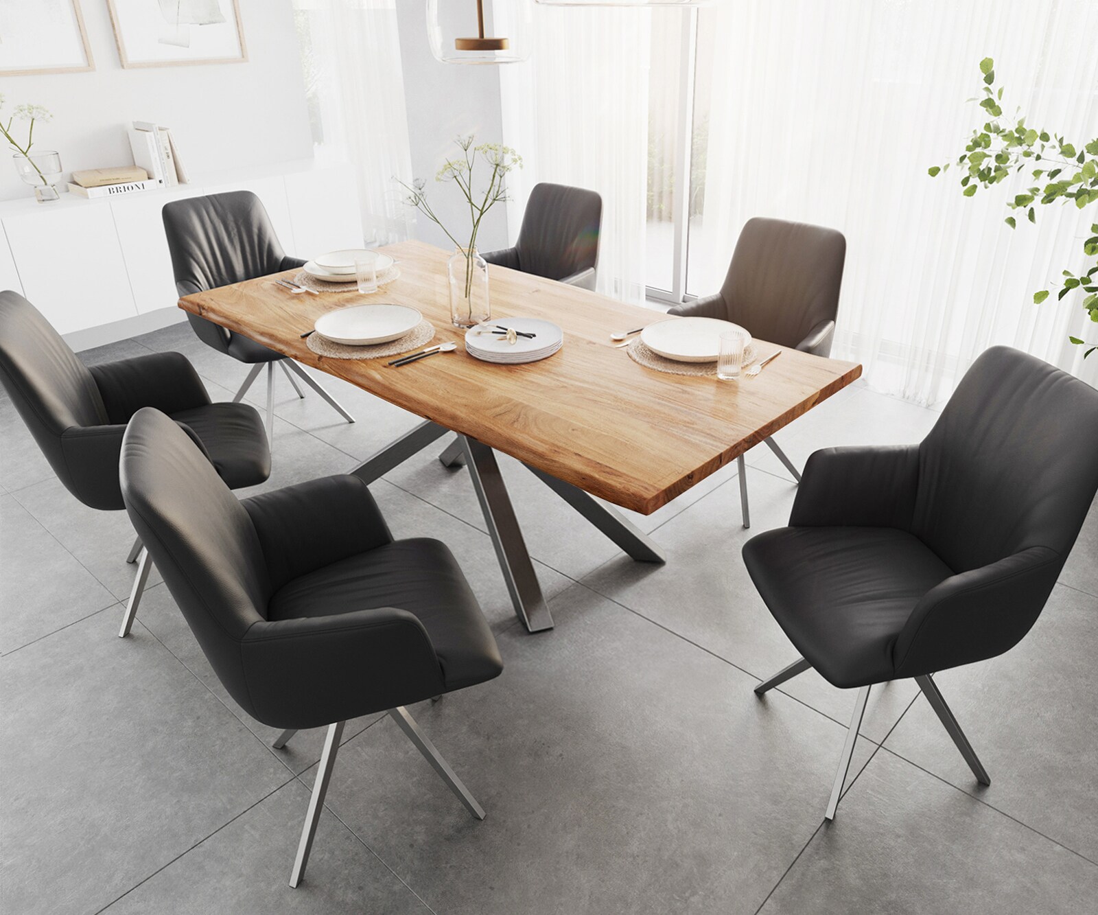 Esstisch Edge 200x100 Akazie Natur Kreuzgestell Rechteck Edelstahl Live-Edge 5 Esstisch Edge 200x100 Akazie Natur Kreuzgestell Rechteck Edelstahl Live-Edge 5