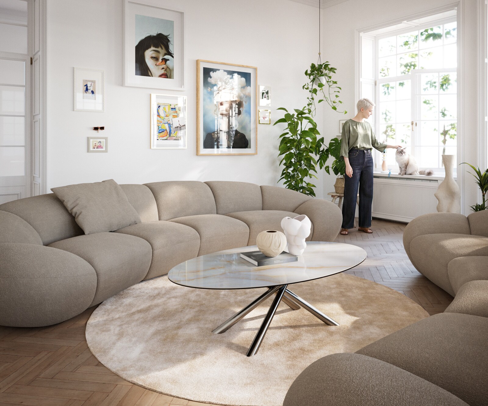 Couchtisch Edge Oval 140x80 cm Keramik Onyx Pearl Sarity Edelstahl gebürstet 6