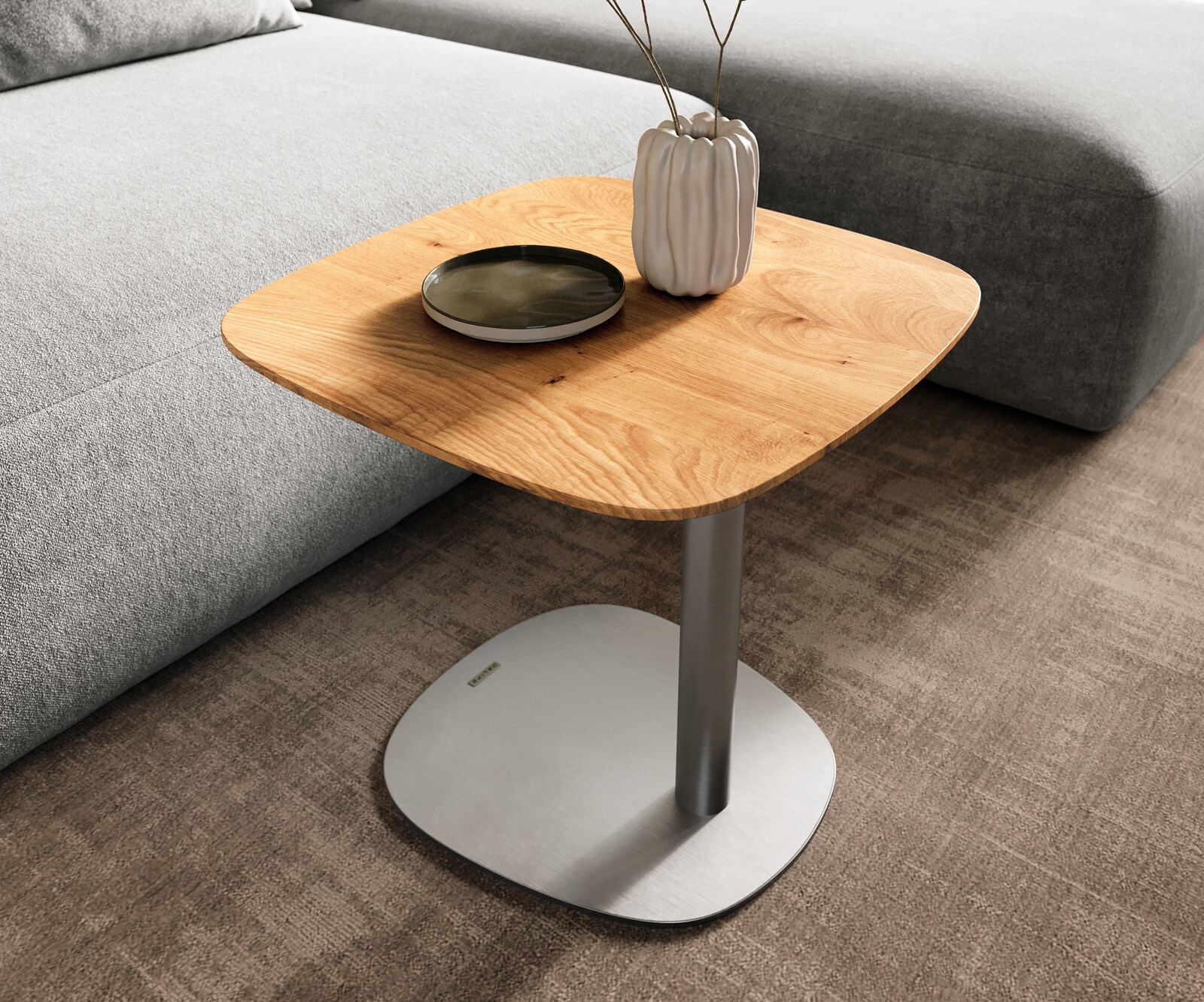 Couchtisch Edge Boot 50x50 cm Eiche Natur Schweizer Kante Eleny Edelstahl gebürstet 6