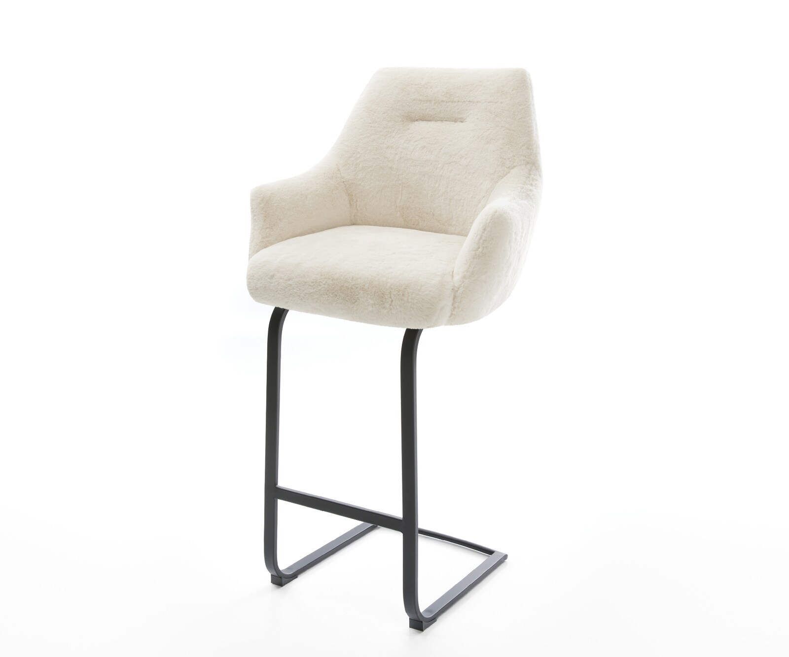 Chaise-de-bar Alja-Flex Peluche Crème-blanc Pied cantilever plat noir Noir Ressort ensaché 1