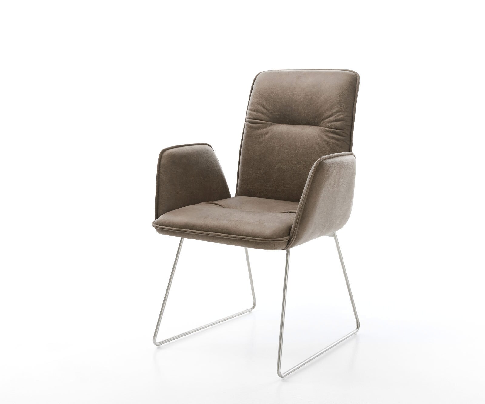 Fauteuil Vinja-Flex taupe vintage cadre patin acier inoxydable
