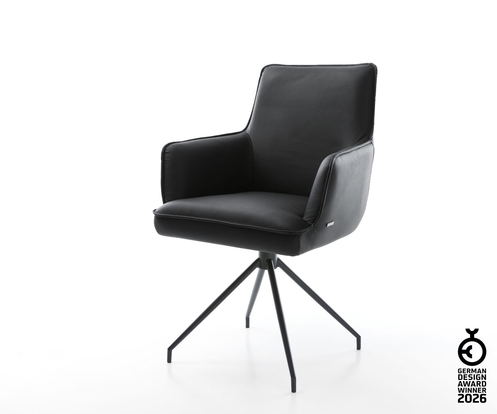 Chaise-pivotante Heira-Flex avec accoudoirs cuir de vache noir pied croisé conique noir pivotement sur 180° ressorts ensachés 1