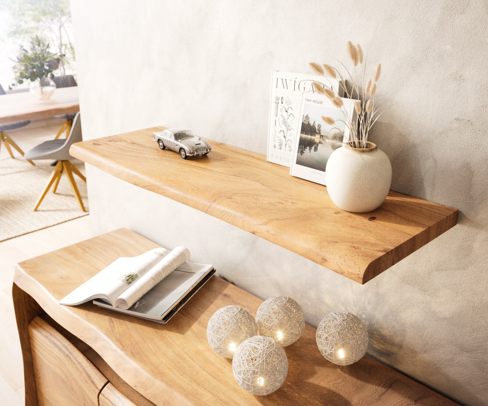 Étagère-murale Live-Edge 100 cm acacia nature bord d'arbre massif 1
