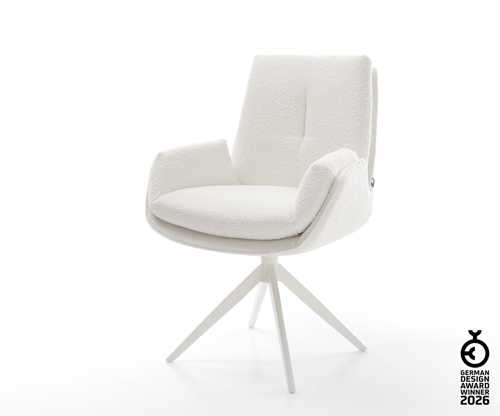 Drehstuhl Clea-Flex Bouclé Creme-Weiß Kreuzgestell breit Weiß 360° drehbar Wippfunktion