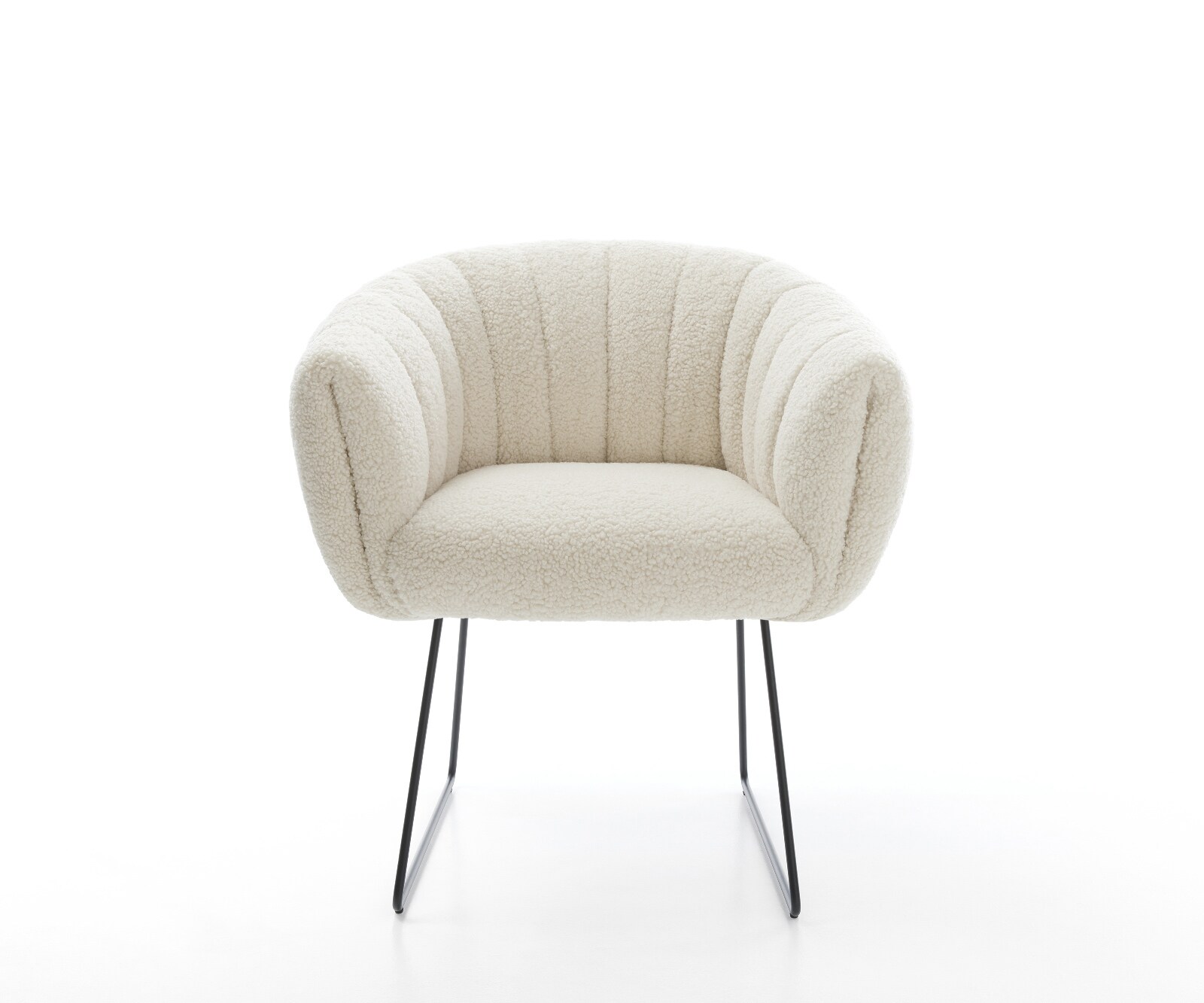 Esszimmerstuhl Jada-Flex Teddystoff Beige Kufengestell Schwarz Taschenfederkern 2