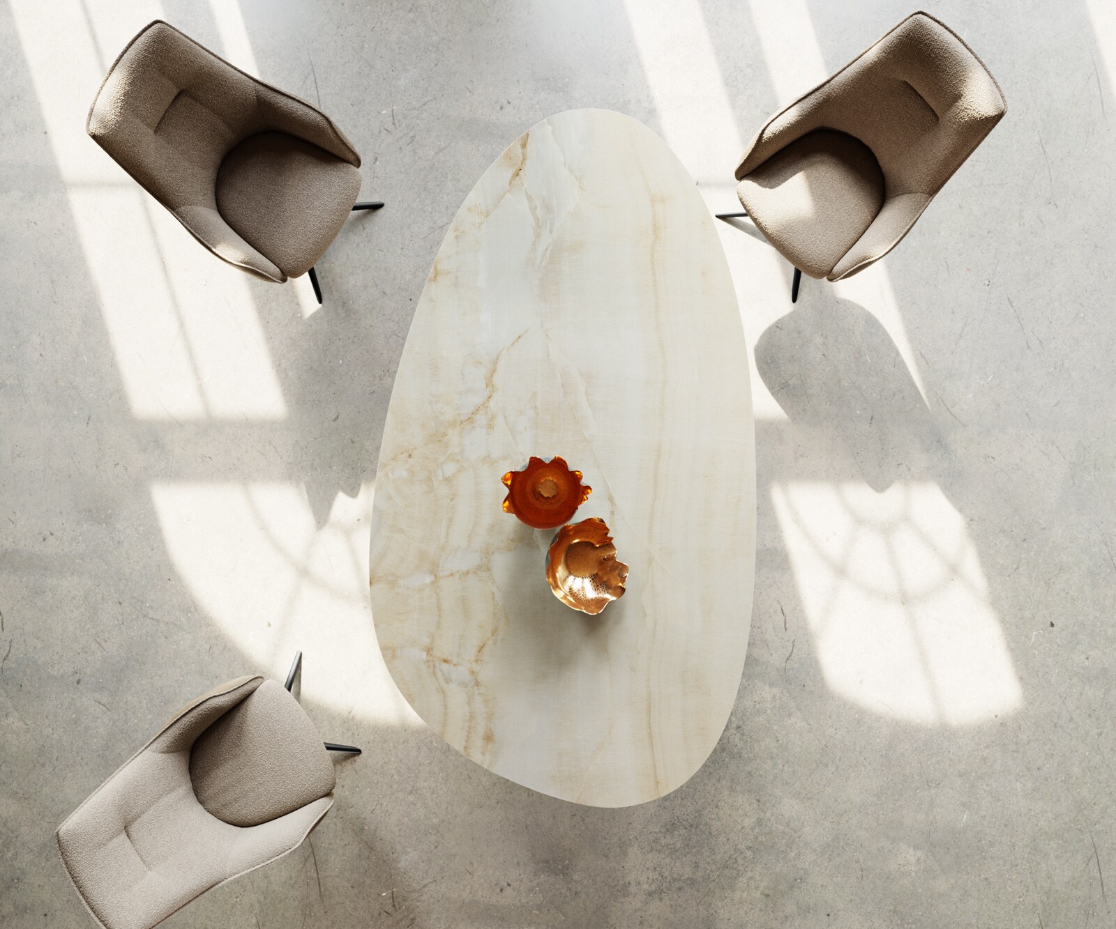 Esstisch Edge Oval 220x120 Keramik Iris FMG Onice Oro Zenthara kantig Edelstahl 3