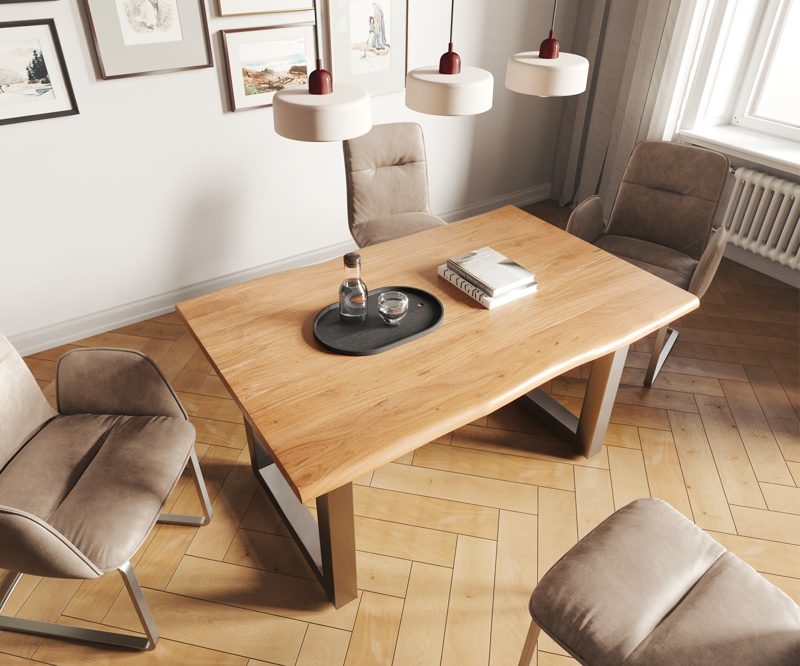 Esstisch Edge 140x90 Akazie Natur Edelstahl Breit Live-Edge 3 Esstisch Edge 140x90 Akazie Natur Edelstahl Breit Live-Edge 3