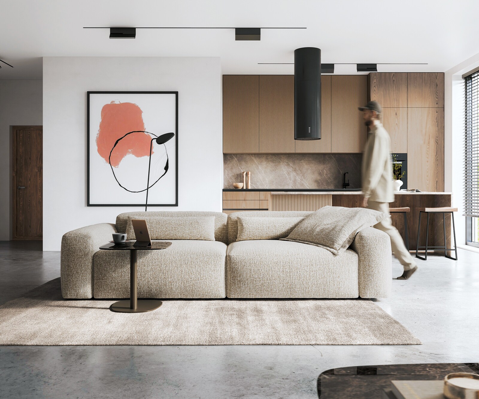 Grand canapé Freestyle Pure 280x110 cm Tissu tissé beige doux 1