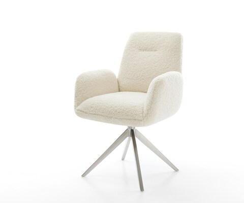 Chaise-pivotante Zoa-Flex tissu teddy beige pied croisé large acier inoxydable pivotement sur 360° fonction bascule ressorts ensachés