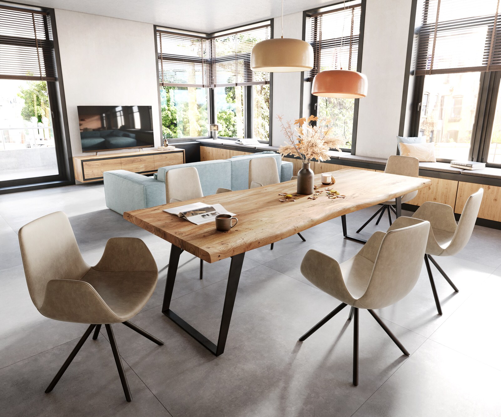 Esstisch Edge 260x100 XL Akazie Natur Metall Schräg Live-Edge 5 Esstisch Edge 260x100 XL Akazie Natur Metall Schräg Live-Edge 5