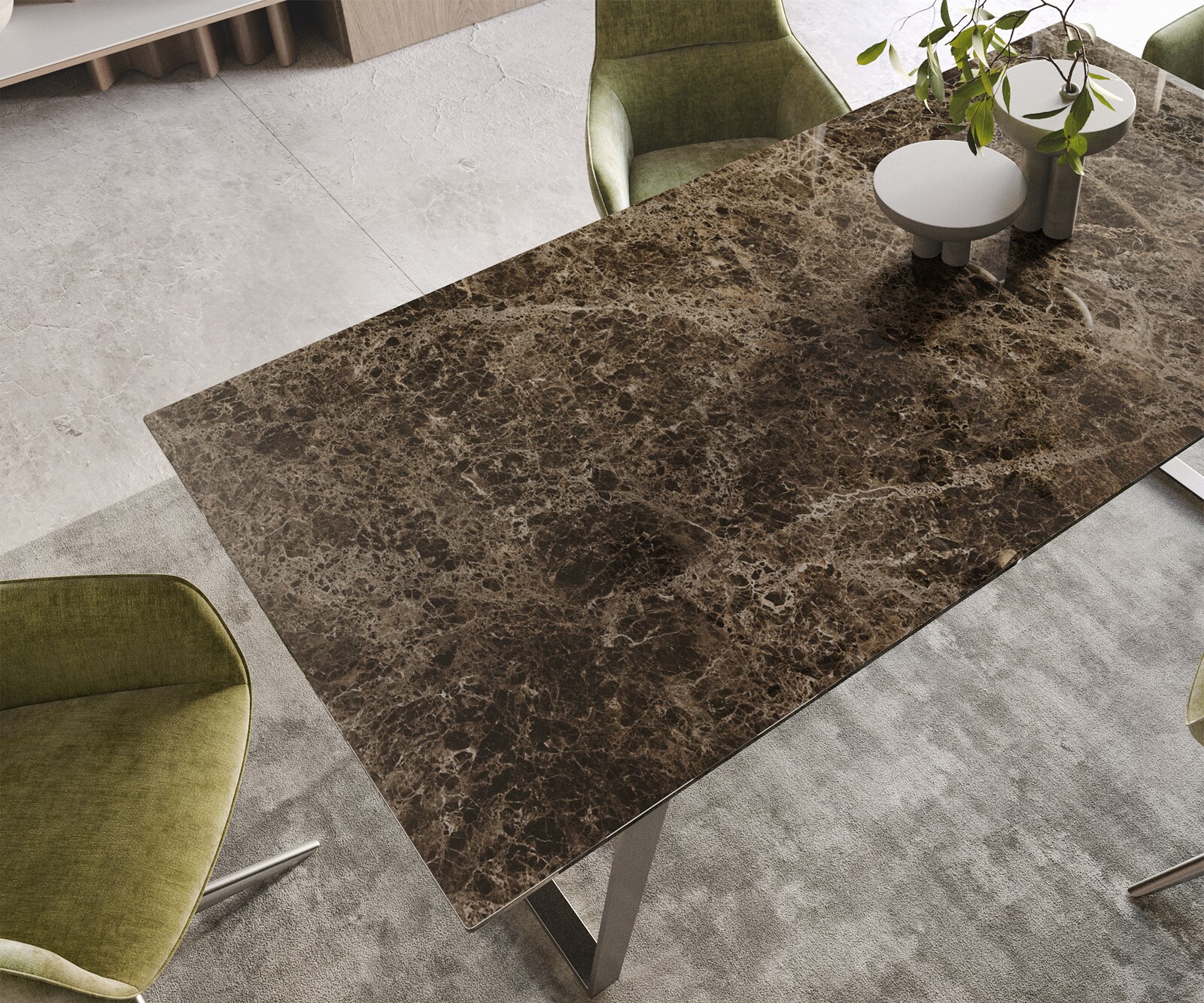 Esstisch Edge 200x100 Keramik Emperador Extra Lucidato Dunkelbraun Edelstahl Schräg 3