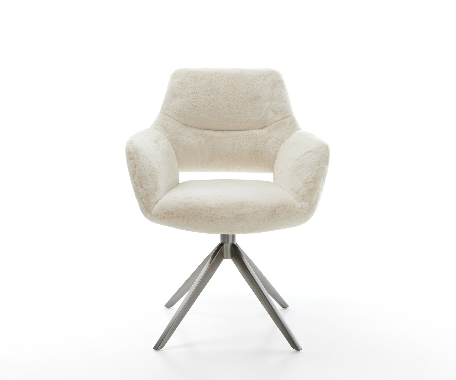 Drehstuhl Yago-Flex mit Armlehnen Plüsch Creme-Weiß Kreuzgestell breit Graphit 360° drehbar Wippfunktion Taschenfederkern 1