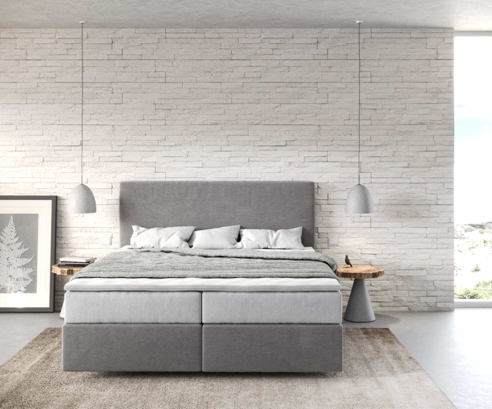 Boxspringbett Dream-Well 160x200 cm Mikrofaser Grau mit TFK Matratze und Visco Topper 1