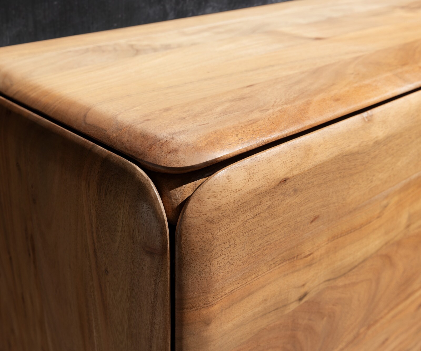 Sideboard Shavani 145 cm Akazie Natur 2 Türen 3 Schubladen L-Fuß Edelstahl Silber 4