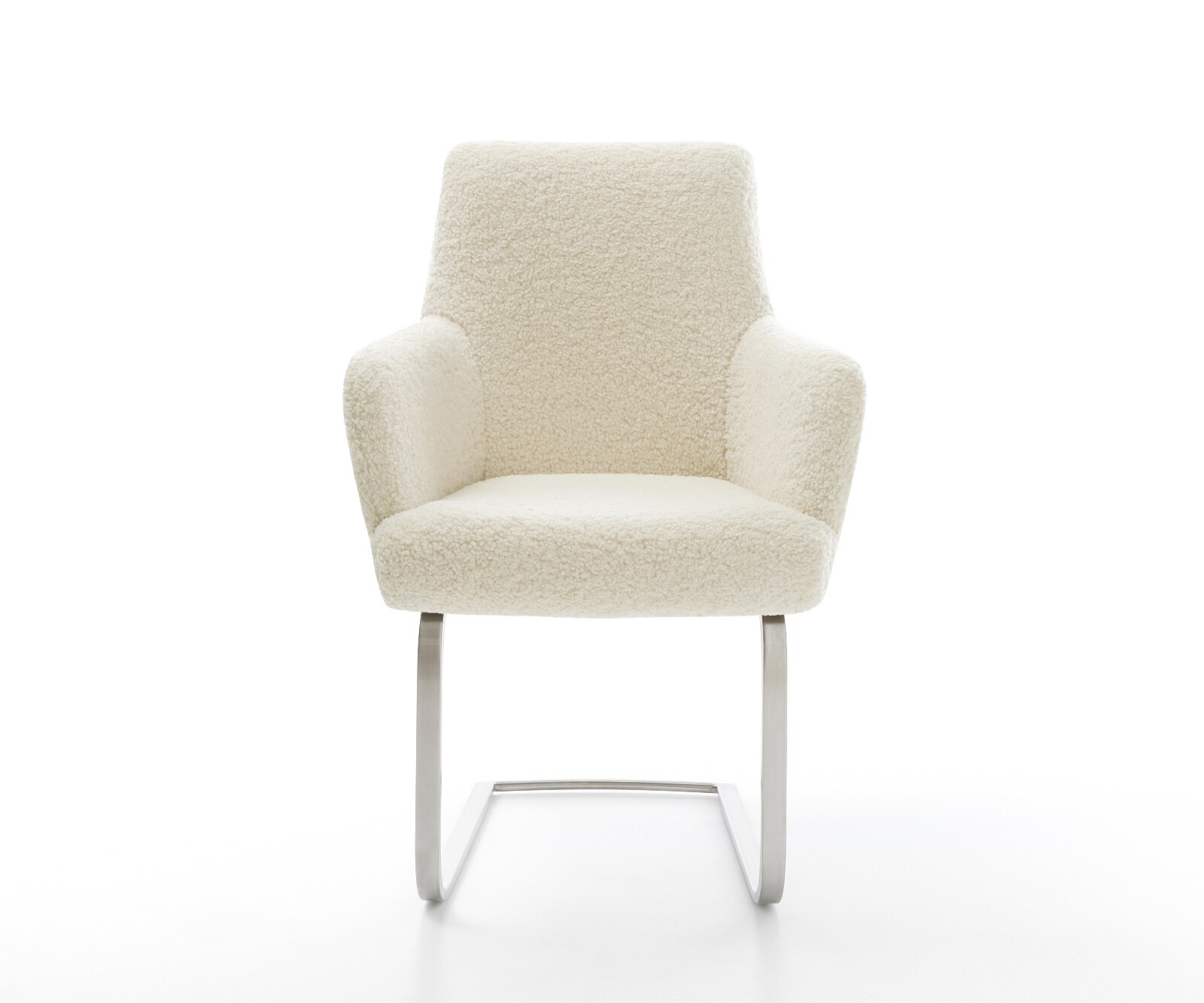 Freischwinger Heira-Flex mit Armlehnen Teddystoff Beige Freischwinger flach Edelstahl Taschenfederkern 1