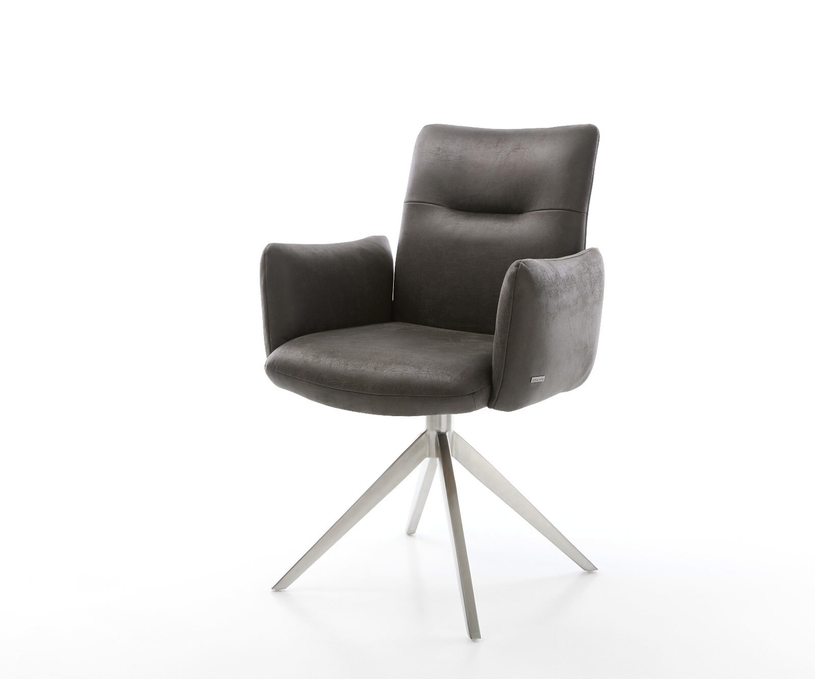Chaise-pivotante Jova-Flex microvelours anthracite vintage pied croisé large acier inoxydable brossé pivotement sur 360° fonction bascule ressorts ensachés 1