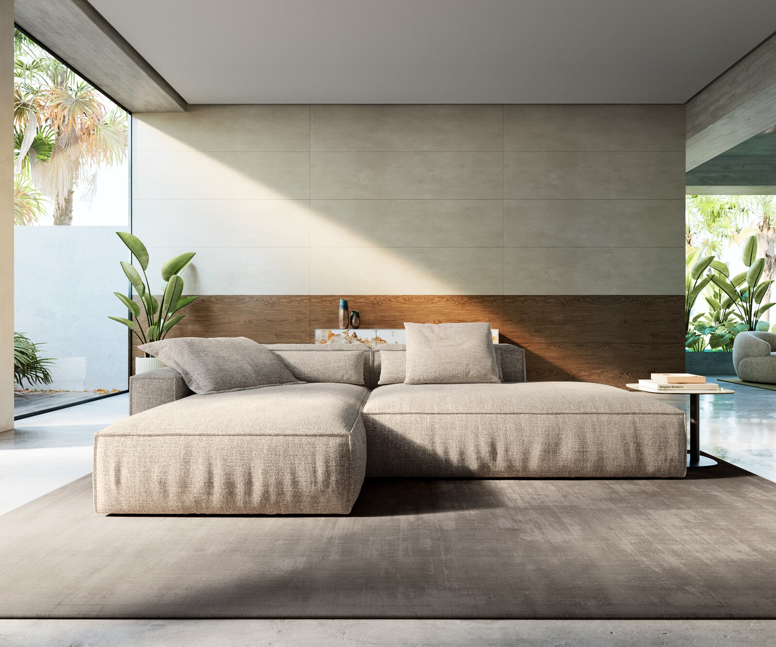 Ecksofa Freestyle 310x200 cm Webstoff Soft Beige Kedernaht