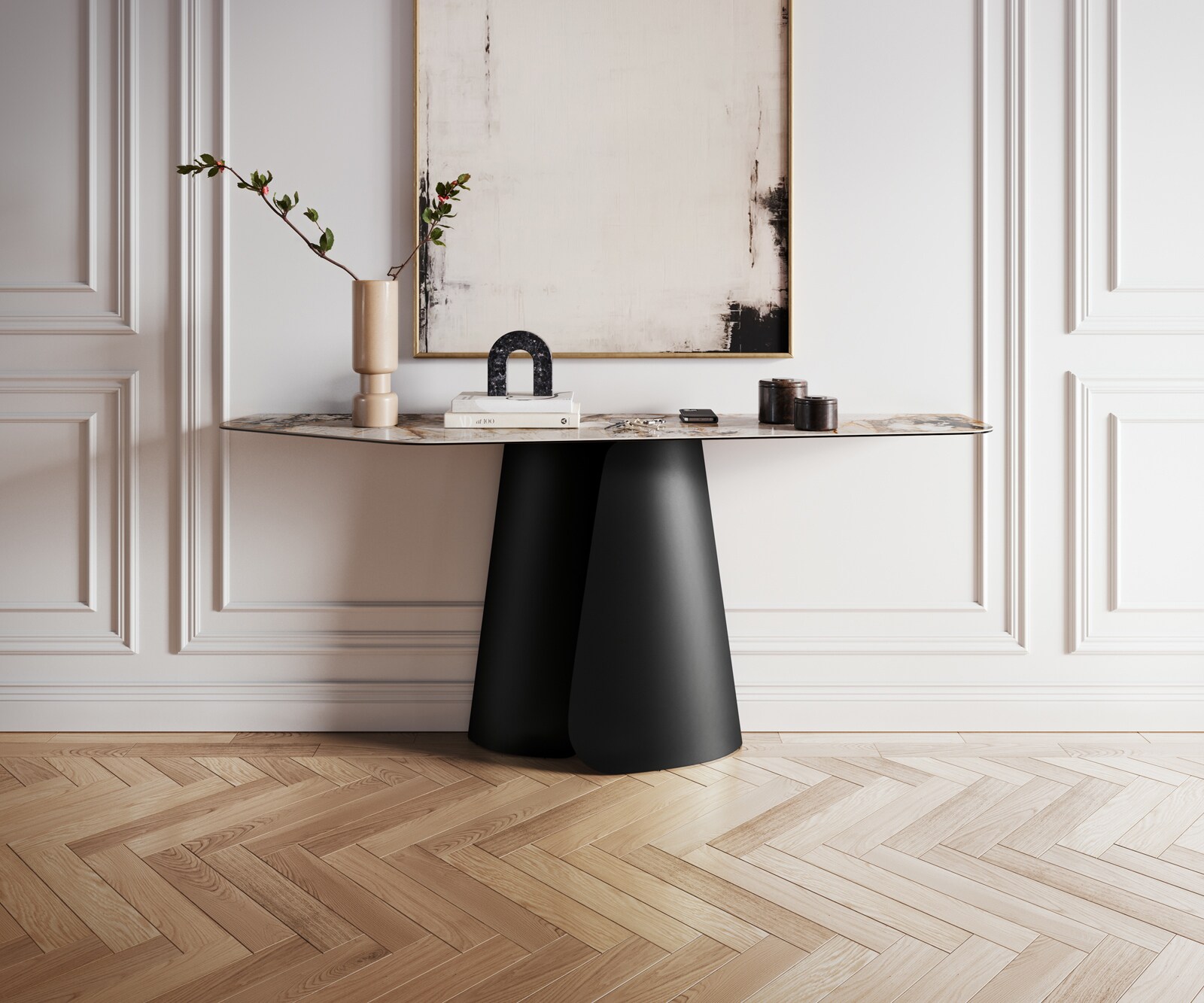 Console Edge Polygonal 180x50 cm Céramique Patagonia Poliert Livos Métal Noir 4