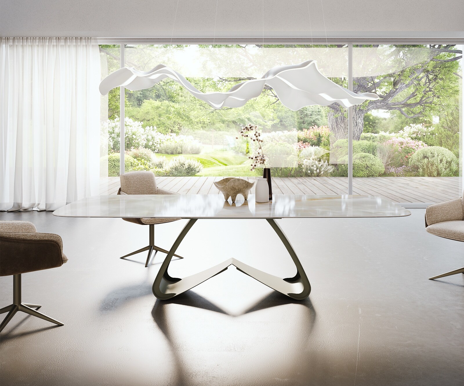 Esstisch Edge Boot 270x120 cm Keramik Iris FMG Onice Grigio W-Gestell Metall Effektfinish Titan 1