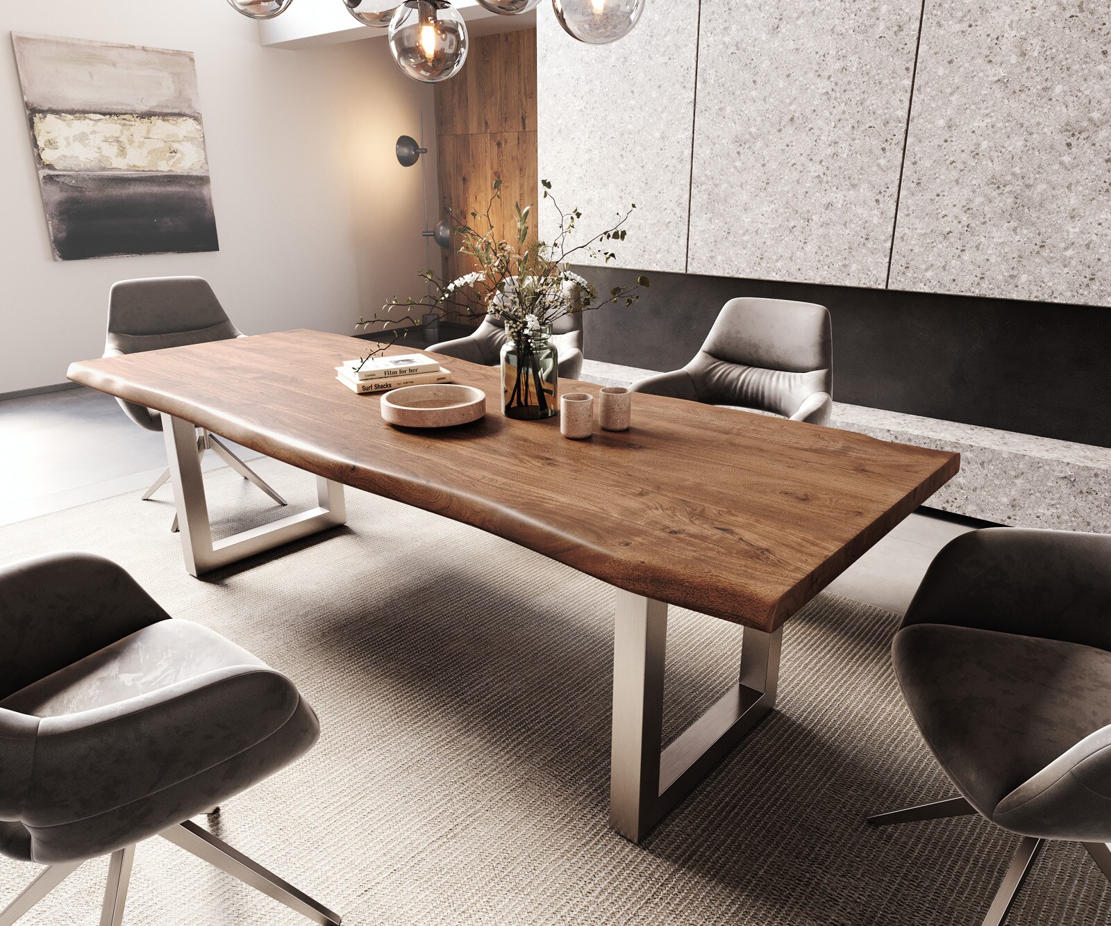 Table-à-manger Edge 260x100 XL acacia marron acier inoxydable large Live-Edge 1