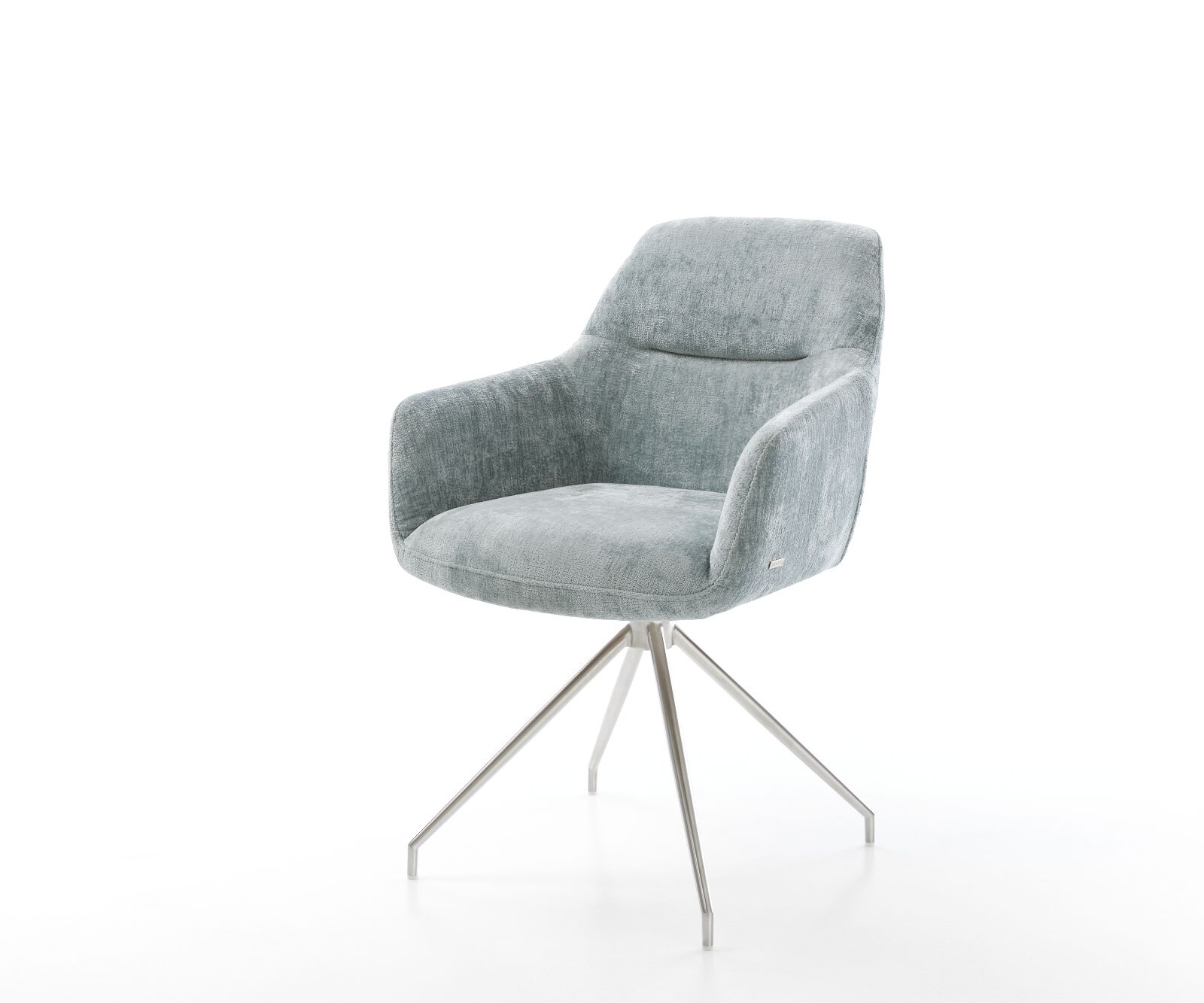 Drehstuhl Pejo-Flex Chenille Pastellblau Kreuzgestell konisch Edelstahl 180° drehbar
