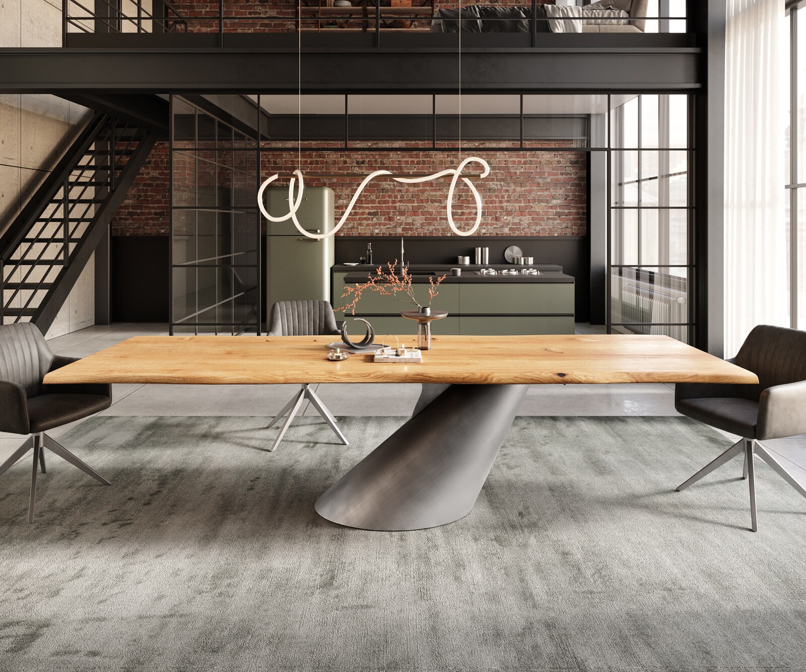 Table à manger Edge 300x100x4 chêne naturee Cono métallique argent Live-Edge 2