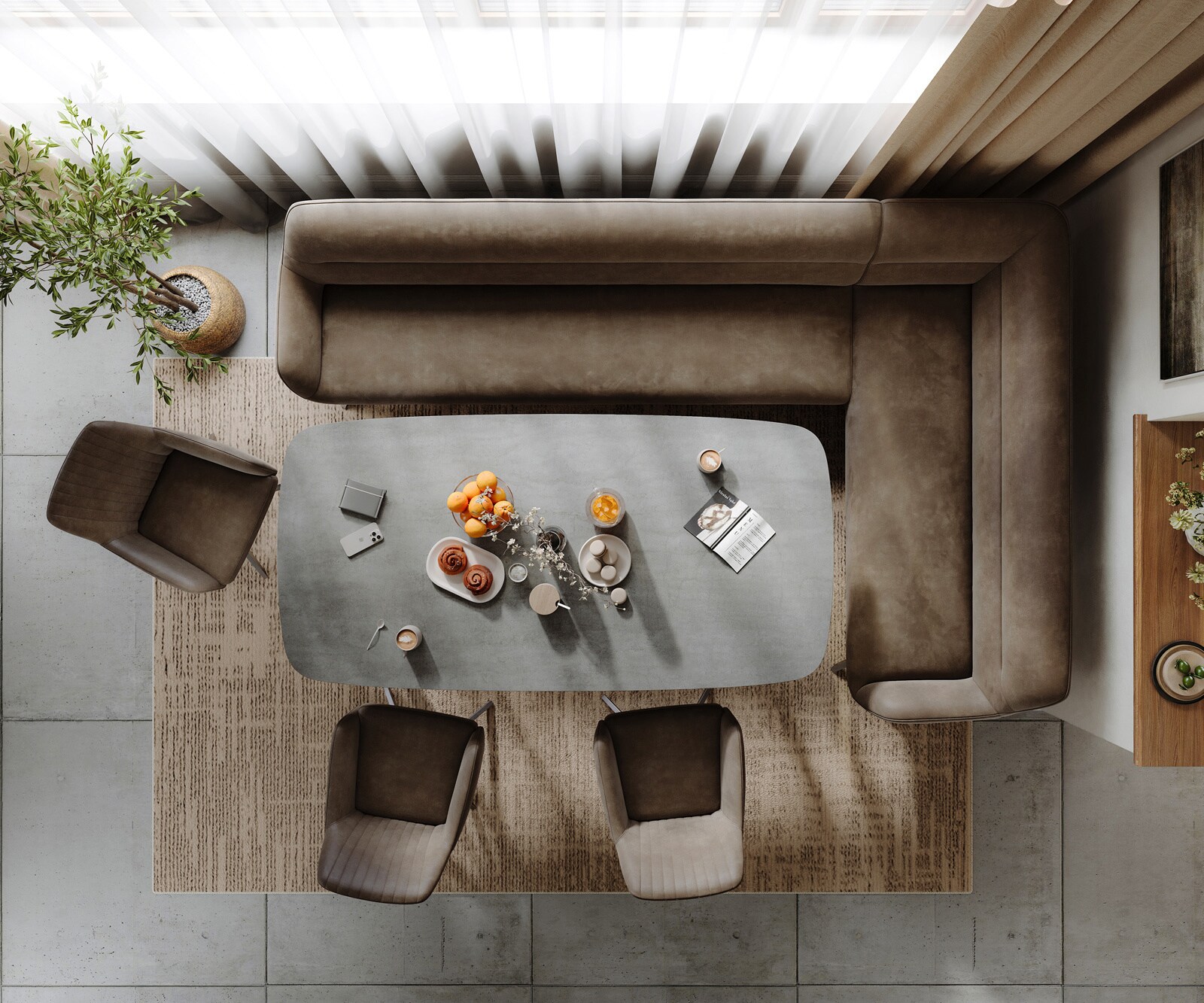 Esszimmerbank Taya-Flex 285x190 cm Mikrofaser Taupe Vintage Kreuzgestell kantig Edelstahl Taschenfederkern Links 5