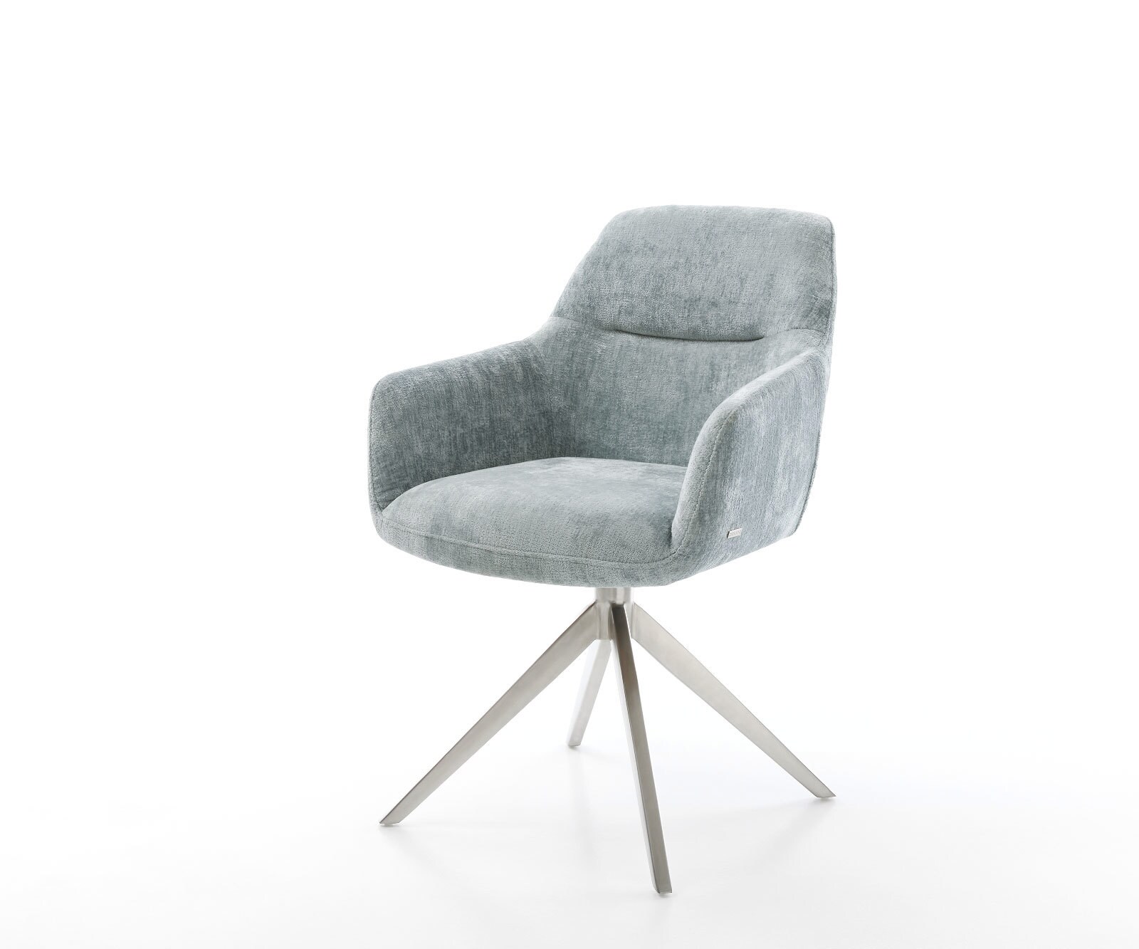Drehstuhl Pejo-Flex Chenille Pastellblau Kreuzgestell breit Edelstahl 360° drehbar Wippfunktion