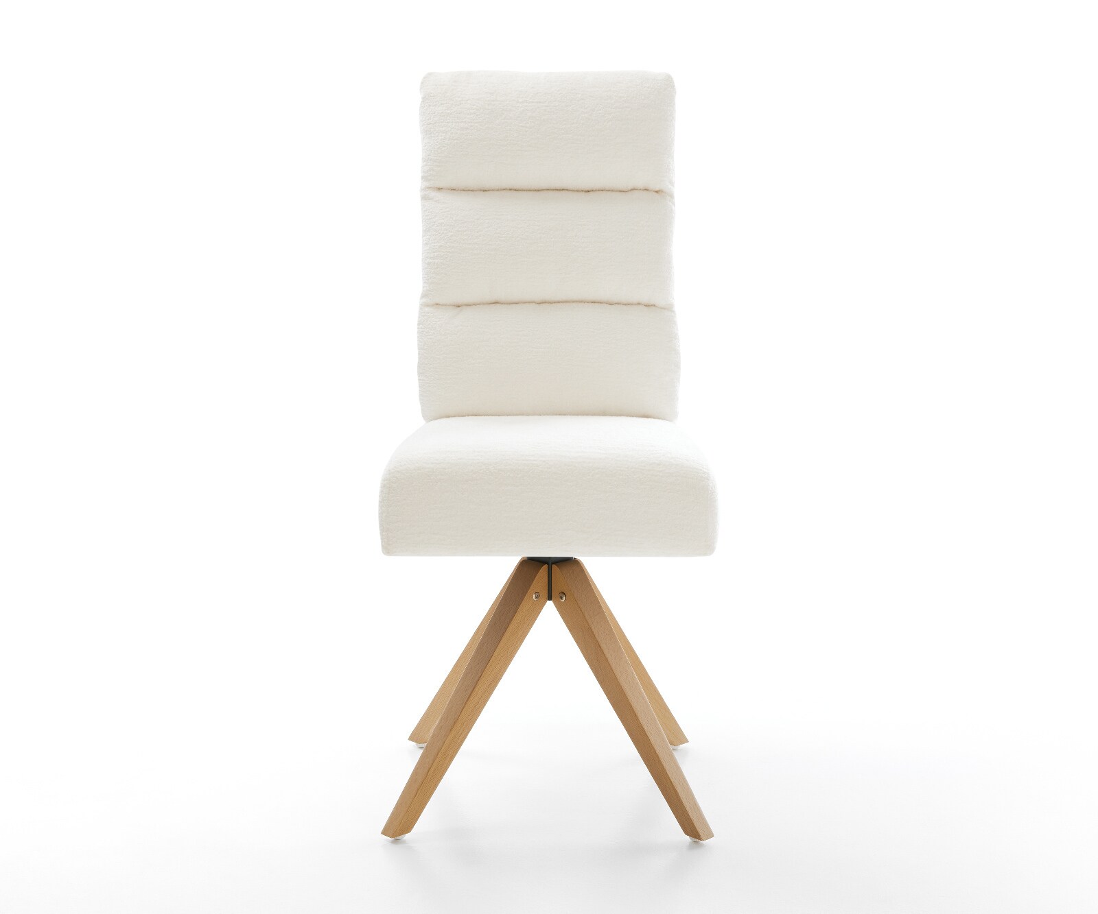 Drehstuhl Pela-Flex Bouclé Soft Beige Holzgestell kantig Natur 360° drehbar Taschenfederkern 1
