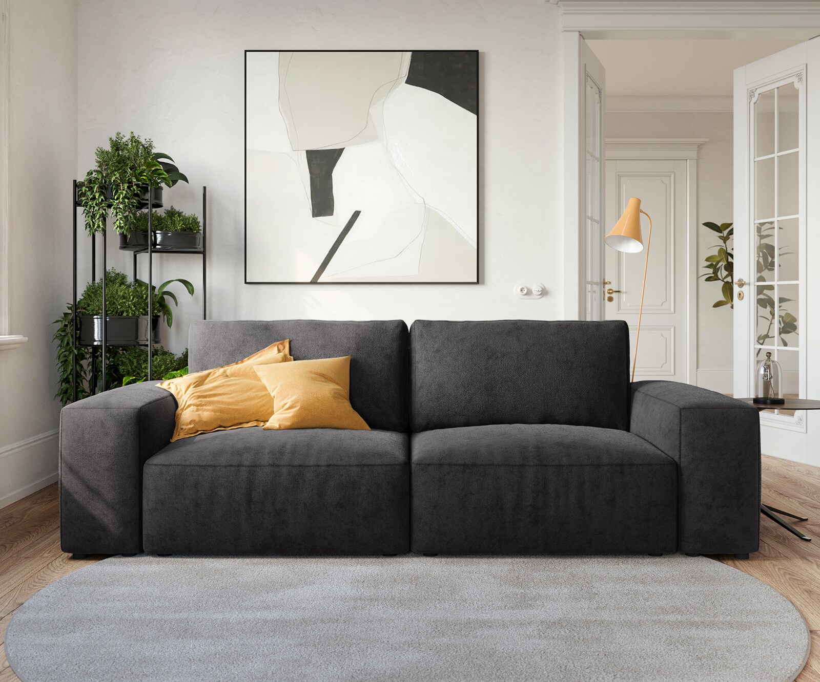 Big-Sofa Lanzo 230x95 cm Mikrofaser Schwarz 1
